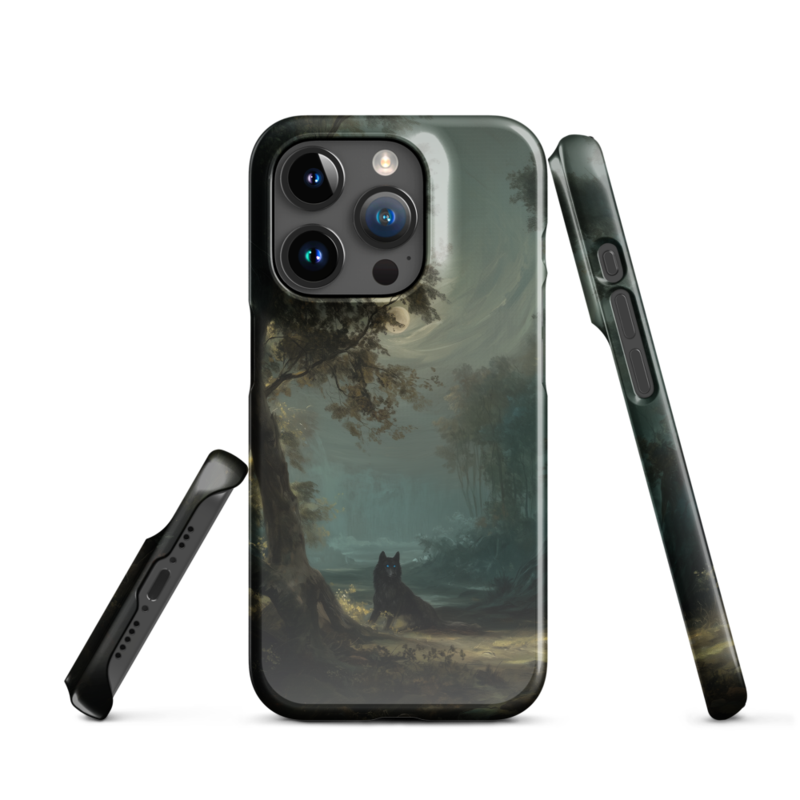Moonlit Forest Guardian: Blue-Eyed Wolf Phone Case